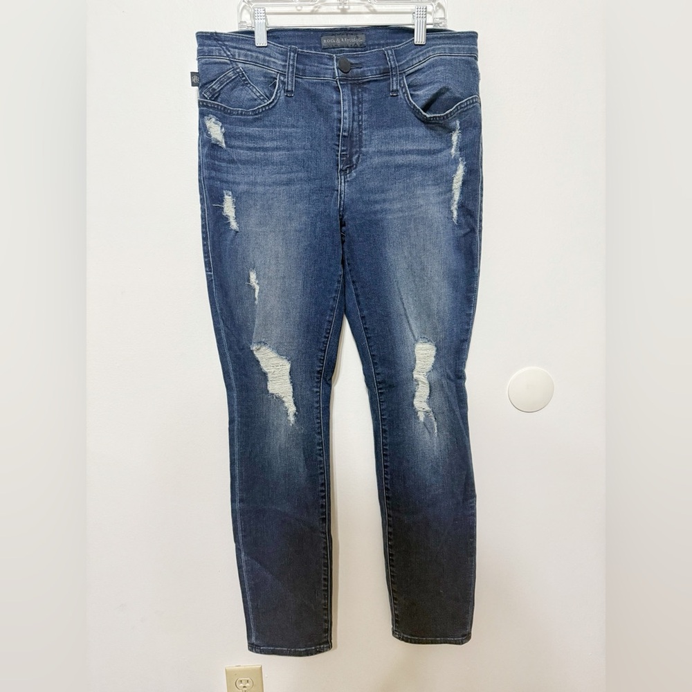Rock & Republic Dark Blue Distressed Skinny Jeans